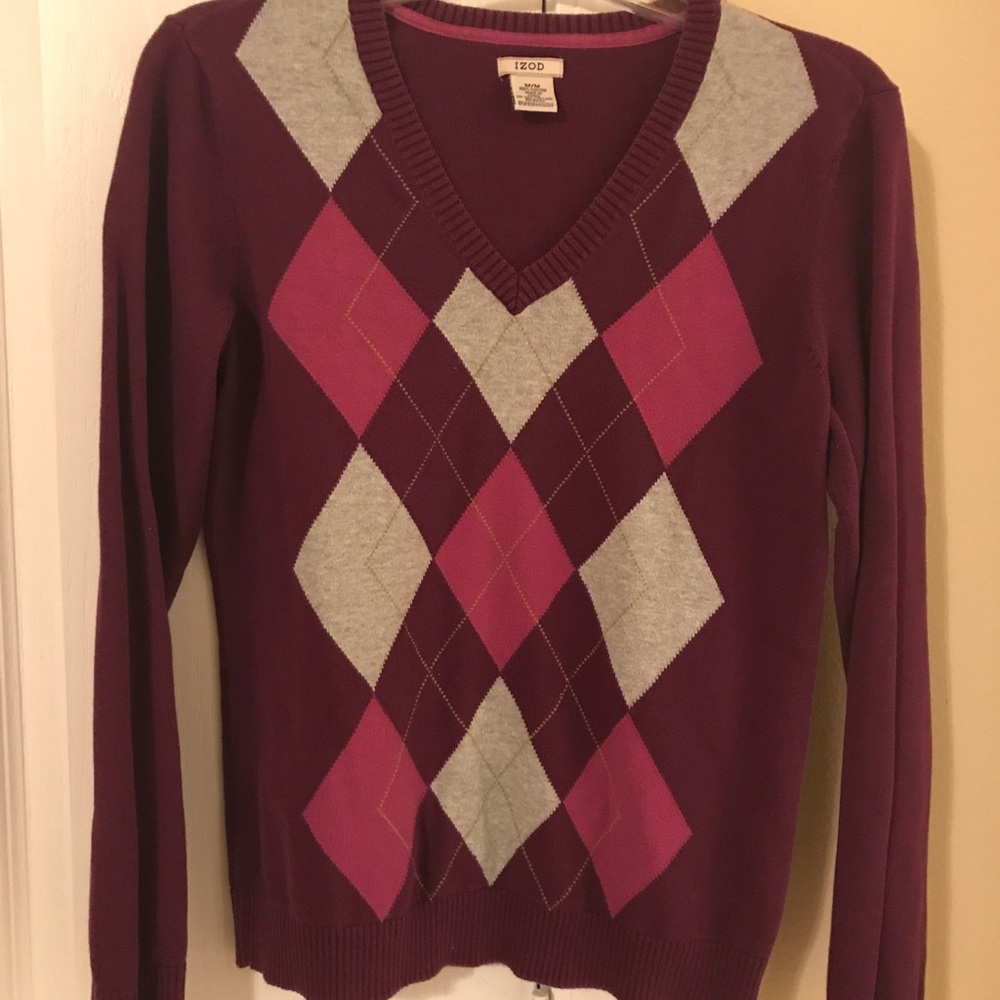 Mauve and Grey Izod Argyle Sweater